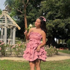 Club L London Rosette Pink Ruffle Dress